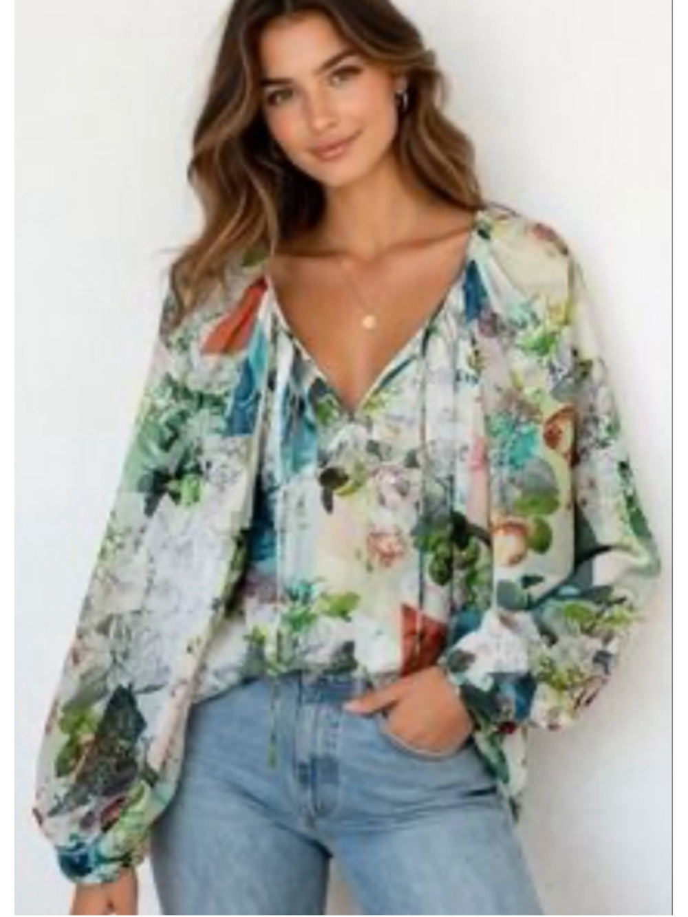 Leifsdottir Anthropologie 100% Silk Boho Peasant Blouse size 10 Balloon Sleeve